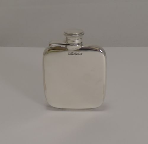 Small Art Deco English Sterling Silver Hip Flask