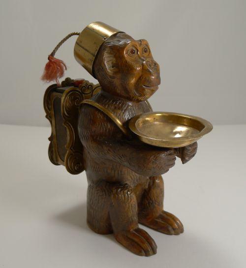 Rare Antique Black Forest Match Strike - Monkey with Glass Eyes C.1900