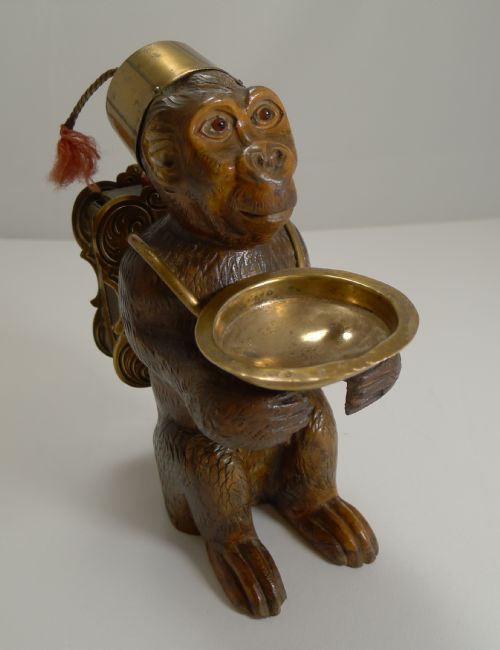 fig 1. Rare Antique Black Forest Match Strike - Monkey With Glass Eyes c.1900
