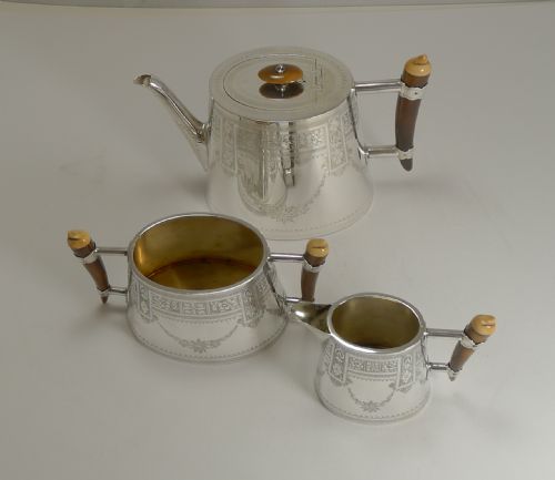 fig 1. Unusual English Silver Plate and Polished Horn Tea Set c.1890