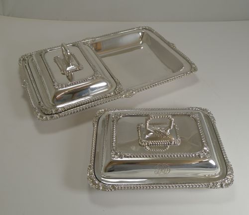 Pair Antique English Entree Dishes in Tray by James Dixon C.1890/1900