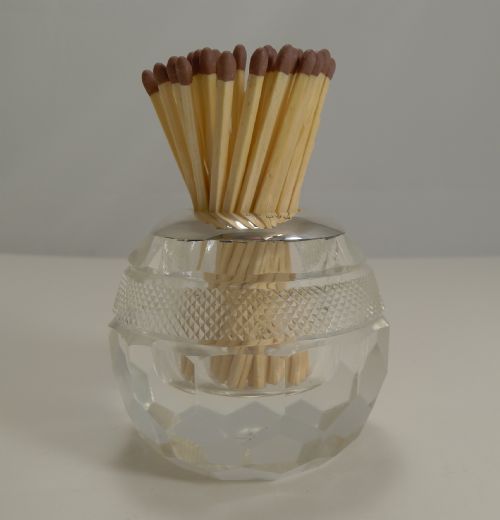 Large English Cut Crystal and Sterling Silver Match Striker - 1922