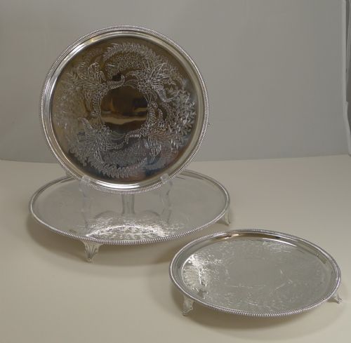 Set Three Graduated Trays / Salvers by Thomas Bradbury - 1870 - Ferns
