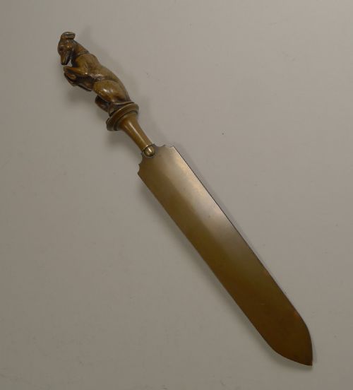 Antique English Figural Bronze Letter Opener / Paper Knife - Greyhound C.1880