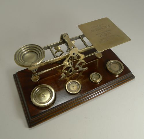 Antique English Mahogany & Brass Letter Scales - S. Mordan & Co., London C.1900