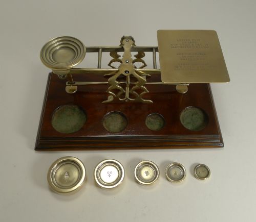 fig 1. Antique English Mahogany & Brass Letter Scales - S. Mordan & Co., London c.1900