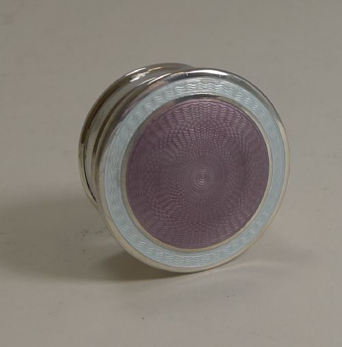 Superb Antique English Sterling Silver and Guilloche Enamel Pill Box