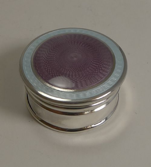 fig 1. Superb Antique English Sterling Silver and Guilloche Enamel Pill Box