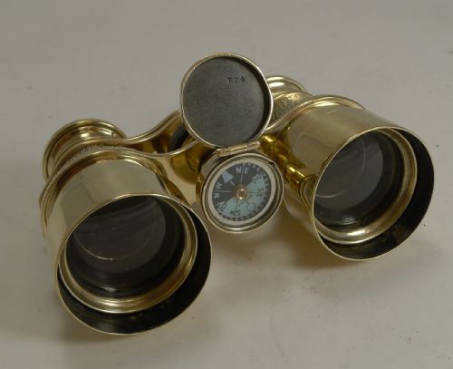 Antique English Field Glasses / Binoculars by Lawrence and Mayo - With Compass