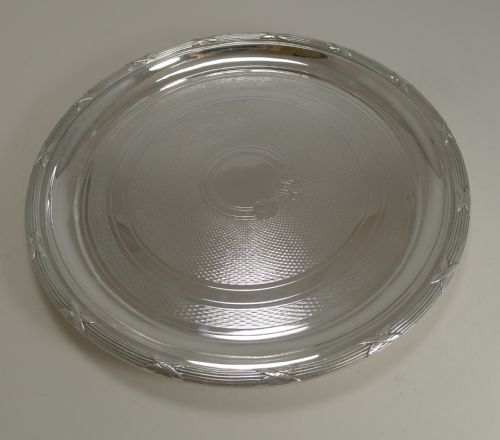 Handsome Antique English Engine Turned Tray / Salver C.1890 / 1900