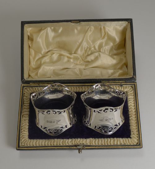 fig 1. Smart Pair Antique English Sterling Silver Napkin Rings by Walker and Hall