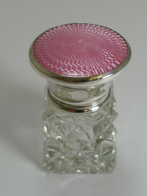 Vintage English Perfume / Scent Bottle Bottle - Sterling Silver and Enamel