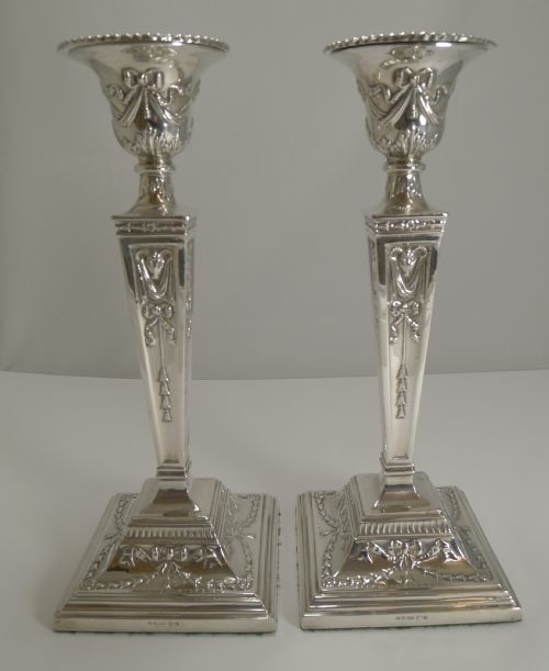 fig 1. Stunning Large Pair Antique English Silver Plated Candlesticks by Martin Hall & Co.