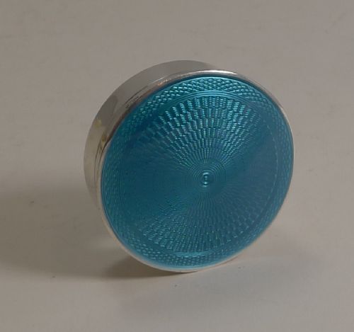 Antique English Sterling Silver and Turquoise Guilloche Enamel Pill Box