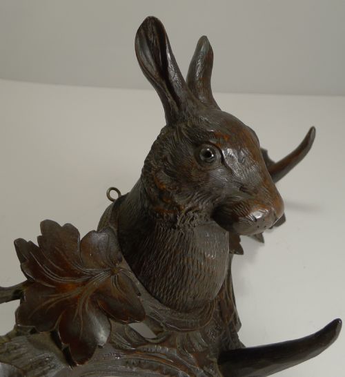Rare Black Forest Hare / Rabbit Wall Rack C.1890