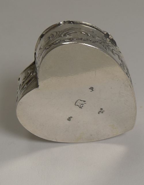 fig 1. Antique Dutch Silver Heart Shaped Pill Box - Gardening c.1900