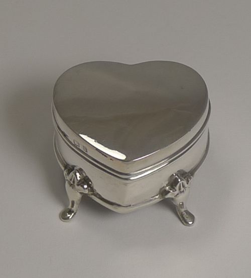 Antique Sterling Silver Heart Ring Box - 1909