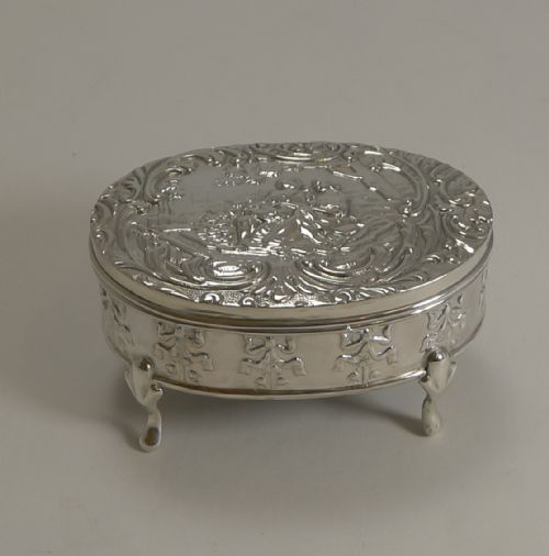 Antique, English Sterling Silver Figural Jewellery / Trinket Box - 1905
