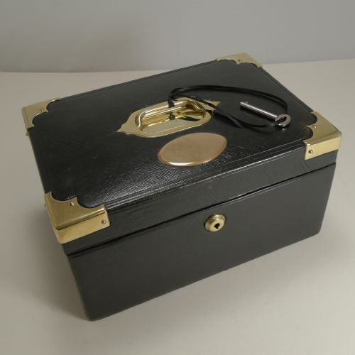 Smart Antique English Brass Mounted Leather Jewelry Box C.1890