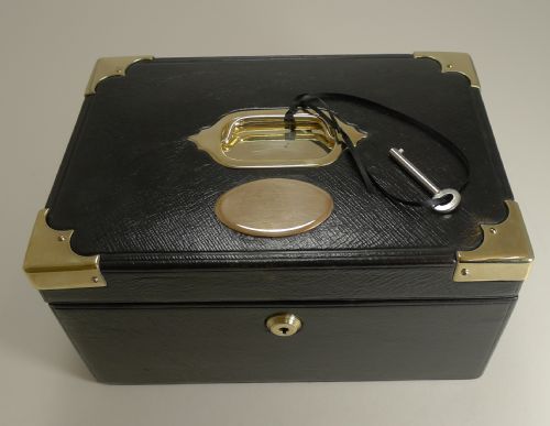 fig 1. Smart Antique English Brass Mounted Leather Jewelry Box c.1890