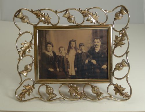 Antique Scottish Brass Photograph Frame - Thistles C.1890