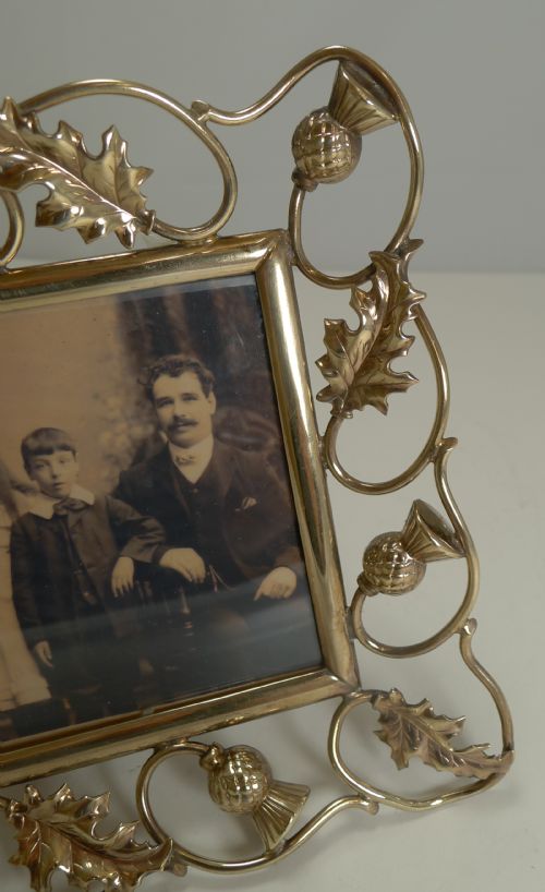 fig 1. Antique Scottish Brass Photograph Frame - Thistles c.1890