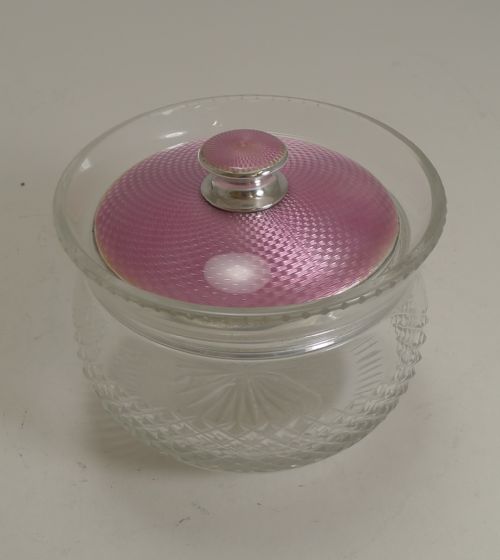 Sterling Silver and Pink Guilloche Enamel Lidded Jar - 1926