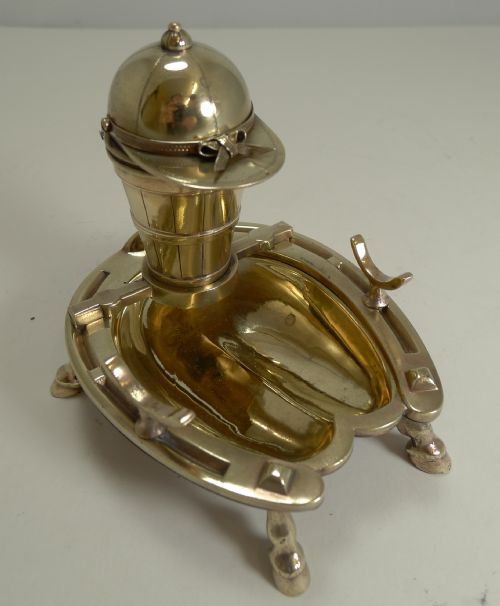 Antique English Equestrian Inkwell C.1880