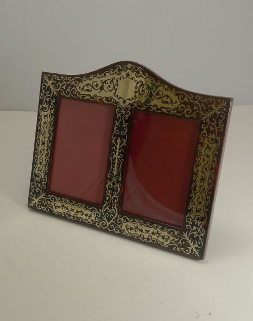 Smart Antique Boulle Double Photograph Frame by Vickery C.1900