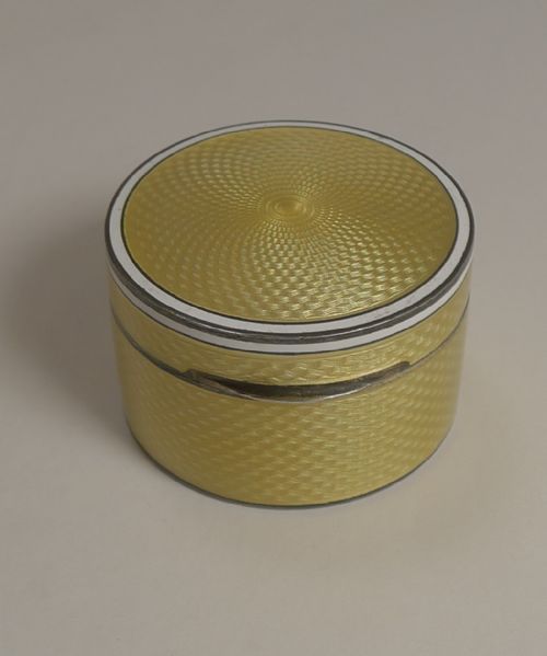 Finest Quality French Silver Gilt and Yellow Guilloche Enamel Pill Box C.1900