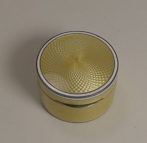 fig 1. Finest Quality French Silver Gilt and Yellow Guilloche Enamel Pill Box c.1900