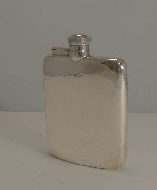Handsome Antique English Sterling Silver Hip / Liquor Flask - Sheffield 1918