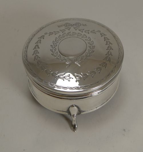 Pretty Antique English Sterling Silver Jewellery / Ring Box - 1913