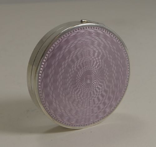 English Sterling Silver and Lilac Guilloche Enamel Pill Box - 1929