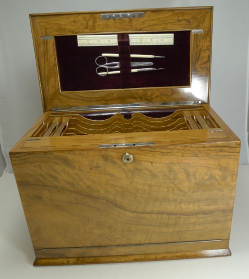GRAND ANTIQUE ENGLISH OLIVEWOOD WRITING BOX CABINET C1890 - ADDITIONAL PHOTO 3