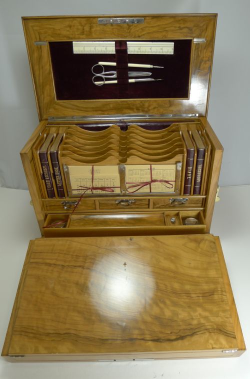 GRAND ANTIQUE ENGLISH OLIVEWOOD WRITING BOX CABINET C1890 - ADDITIONAL PHOTO 4