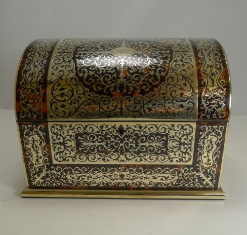 Fine Quality Antique English Boulle Stationery Box by Leuchars, London C.1880