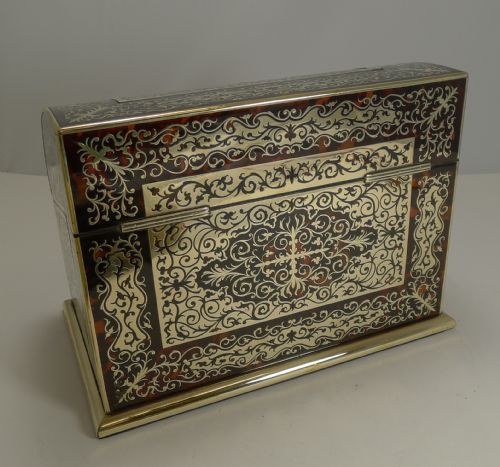 fig 1. Fine Quality Antique English Boulle Stationery Box by Leuchars, London c.1880