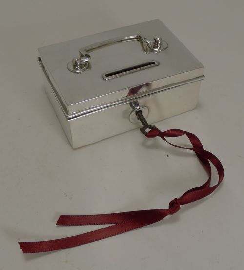 Rare Novelty English Sterling Silver Money Box / Bank - Miniature Cash Box