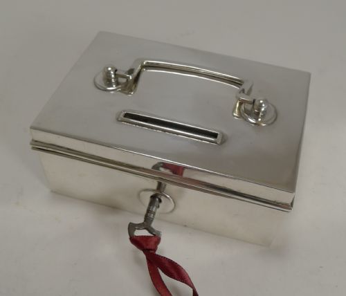 fig 1. Rare Novelty English Sterling Silver Money Box / Bank - Miniature Cash Box