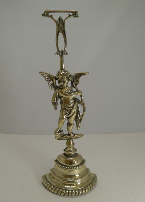 Charming Antique Brass Doorstop / Door Porter - Cherub or Putti Figure C.1860