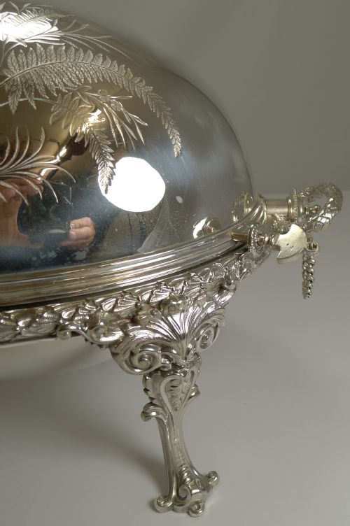 fig 1. Fine Quality English Silver Plated Breakfast Dish - Fern Engraved c.1890