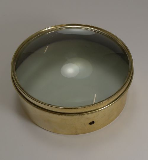 Mammoth English Antique Brass Desk Magnifying Glass / Paperweight C.1910