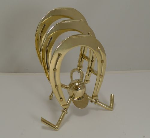 Large Antique English Brass Equestrian Letter or Stationery Holder C.1890