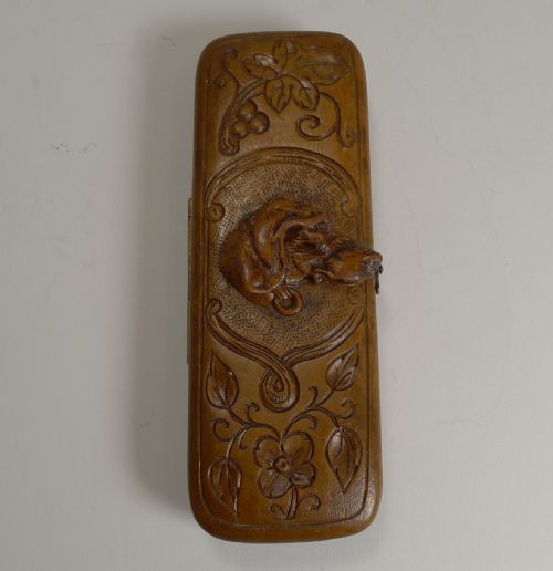 Rare Antique Black Forest Travel Thermometer - Carved Dog C.1900