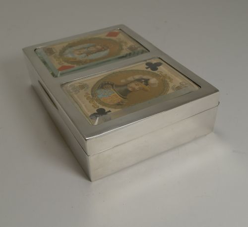 ANTIQUE ENGLISH STERLING SILVER PLAYING CARD BOX 1899 - ADDITIONAL PHOTO 2