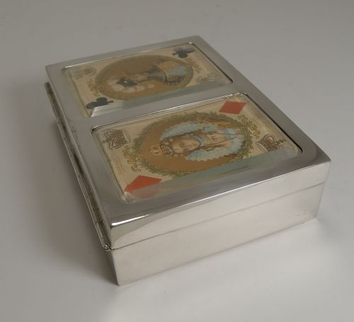 ANTIQUE ENGLISH STERLING SILVER PLAYING CARD BOX 1899 - ADDITIONAL PHOTO 3