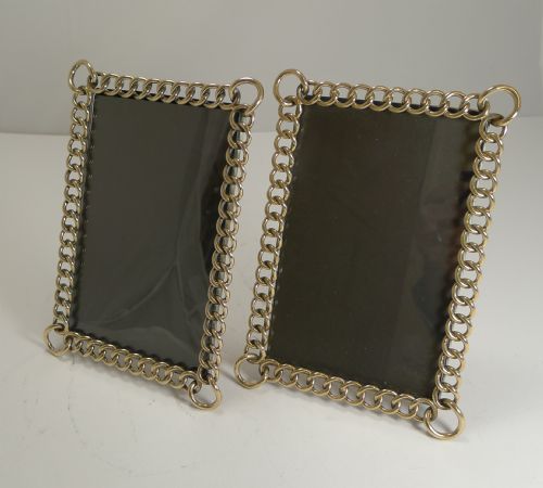 Pair Antique English Polished Brass Ring Photograph Frames C.1890