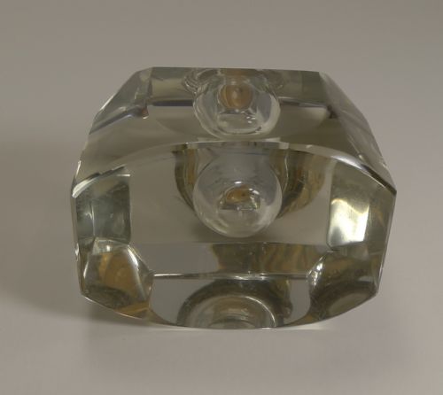 MAGNIFICENT ART DECO CUT CRYSTAL INKWELL FIGURAL CAST GILDED BRONZE CHICK WITH GLASS EYES - ADDITIONAL PHOTO 3