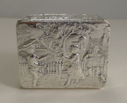 Unusual Antique English Silver Box - Figural Scene - London 1891